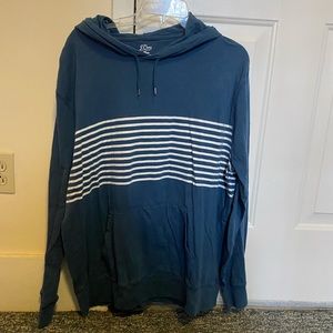 Powdery dark blue long sleeve hooded t-shirt.